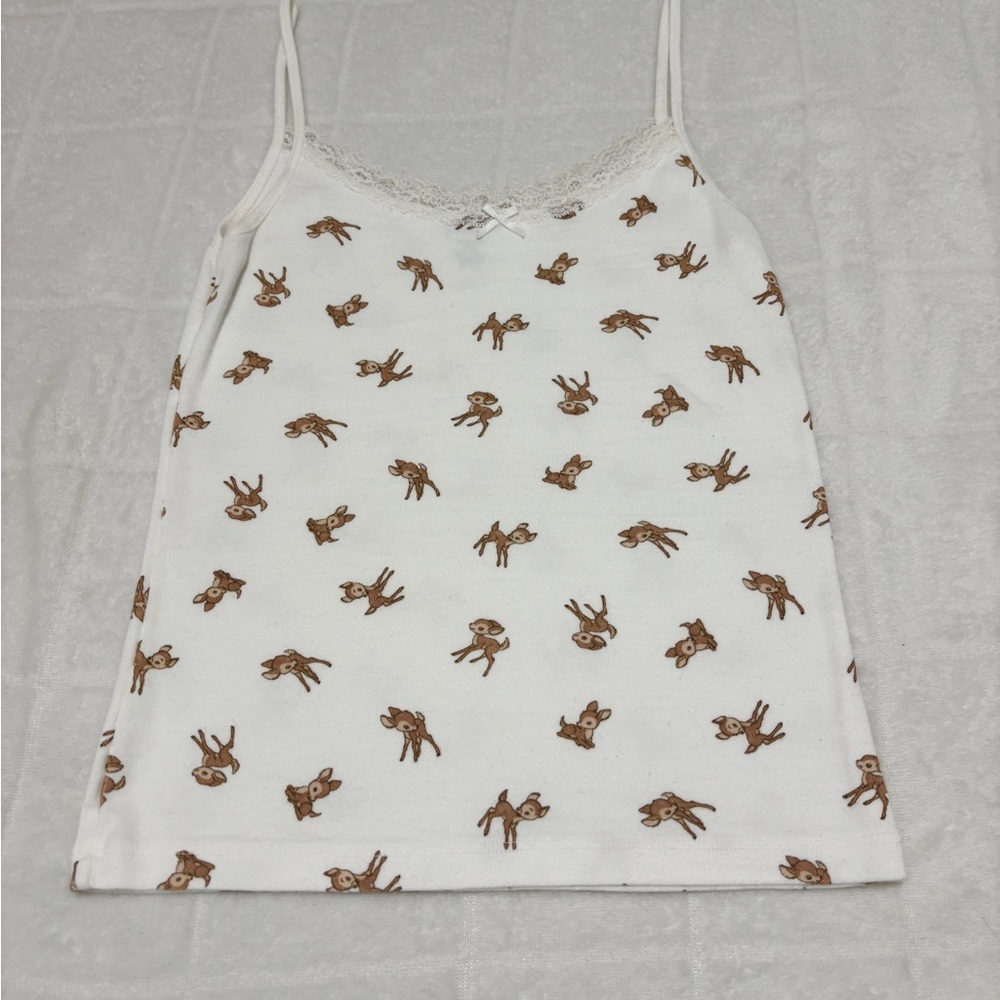 John Galt White and Brown Deer Print Camisole